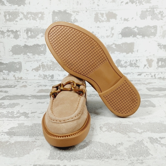 New Steve Madden Karmine Gleaming Tan Suede Goldtone Hardware Loafer W298 - Picture 7 of 11